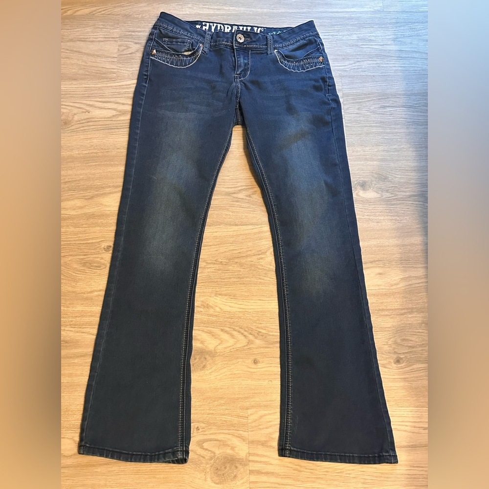 Hydraulic Women's Dark Wash Low Rise Flare Denim Jeans Blue